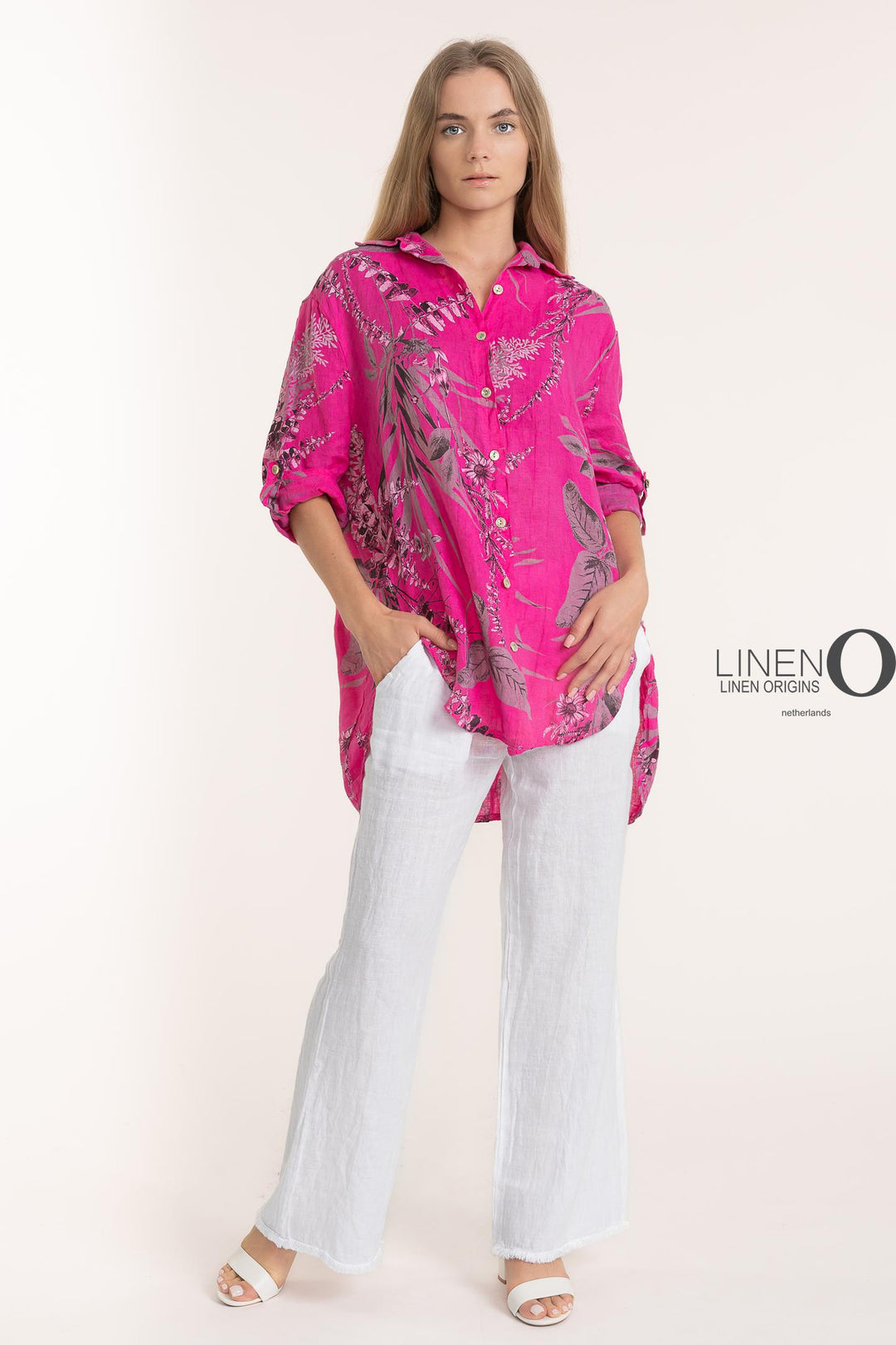 French Linen Botanical Shirt - Breathable Naturals | Glam & Fame Clothing