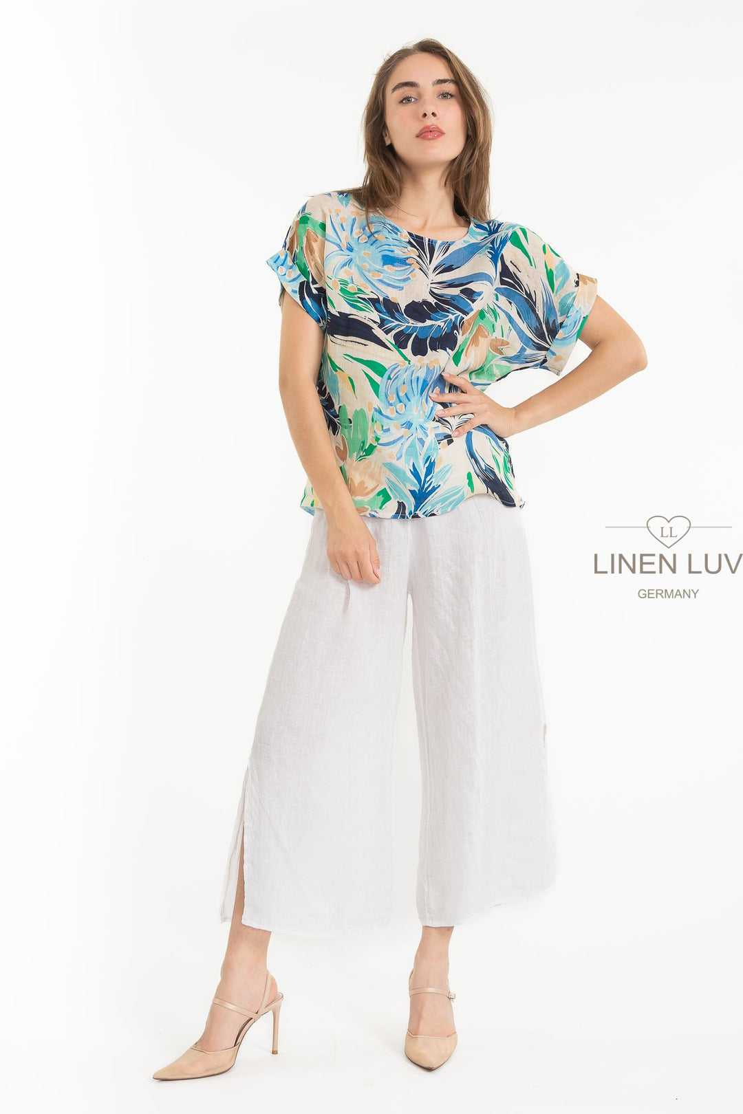 French Linen Print Blouse - Breathable Naturals | Glam & Fame Clothing