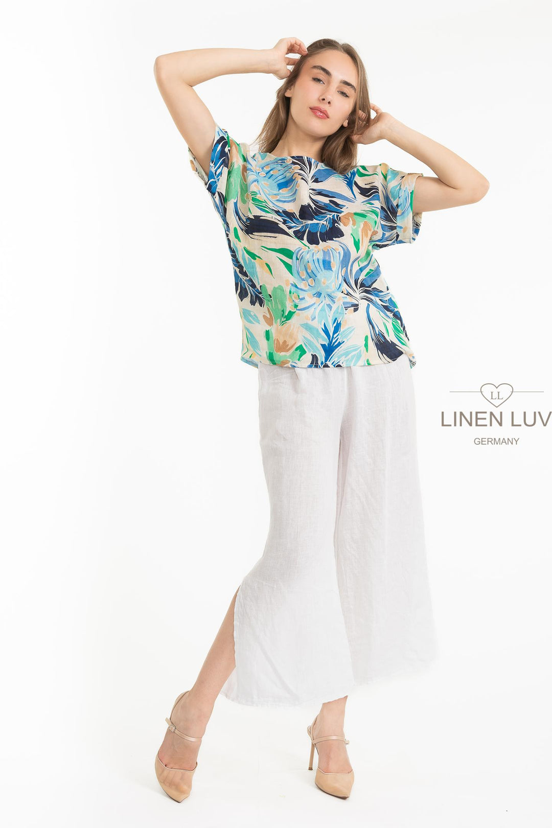 French Linen Print Blouse - Breathable Naturals | Glam & Fame Clothing