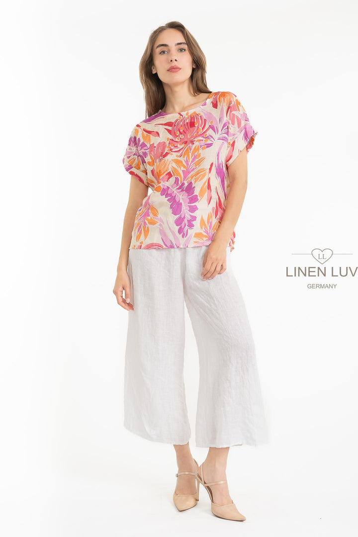 French Linen Print Blouse - Breathable Naturals | Glam & Fame Clothing