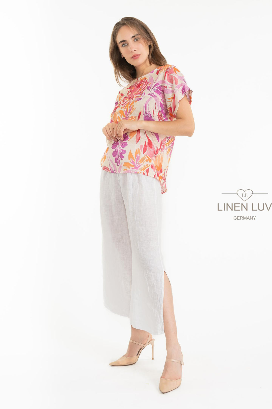 French Linen Print Blouse - Breathable Naturals | Glam & Fame Clothing