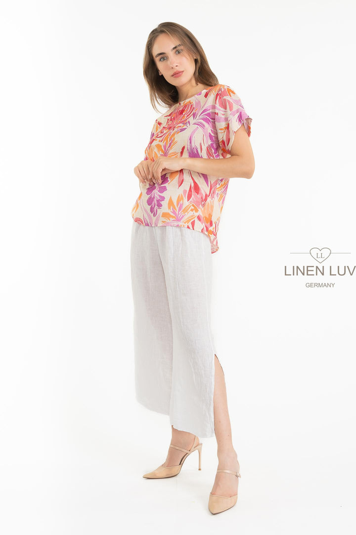 French Linen Print Blouse - Breathable Naturals | Glam & Fame Clothing