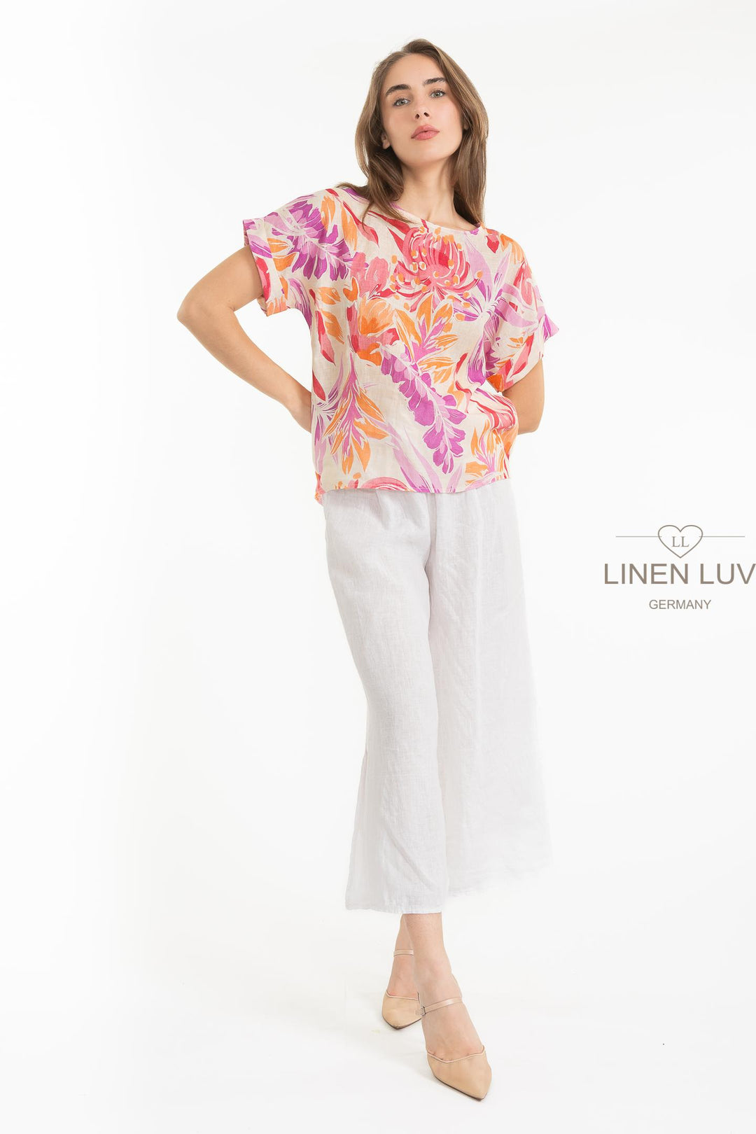 French Linen Print Blouse - Breathable Naturals | Glam & Fame Clothing