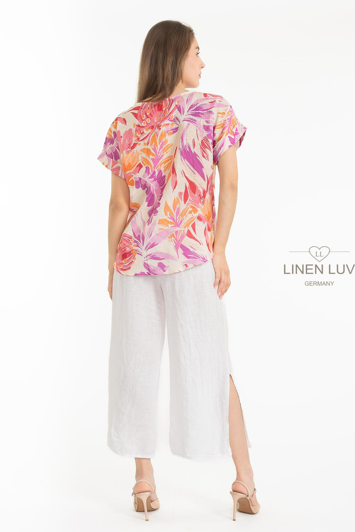 French Linen Print Blouse - Breathable Naturals | Glam & Fame Clothing