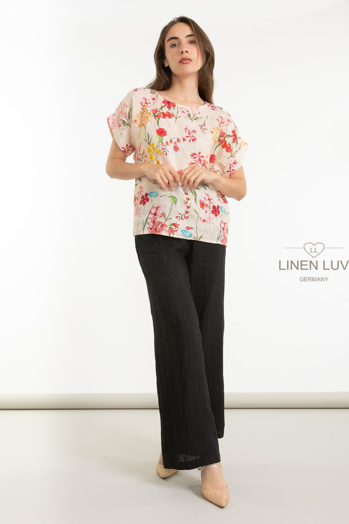 French Linen Print Blouse - Breathable Naturals | Glam & Fame Clothing