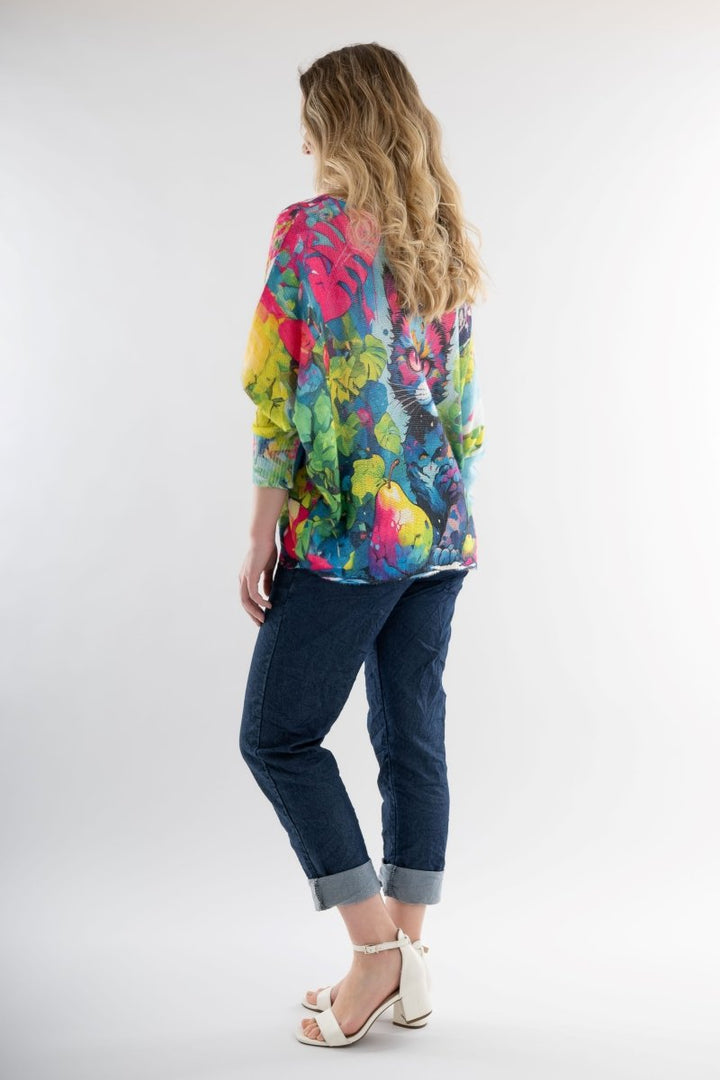 Euro Wool Blend Art Top Cat Sweater - Breathable Naturals | Glam & Fame Clothing