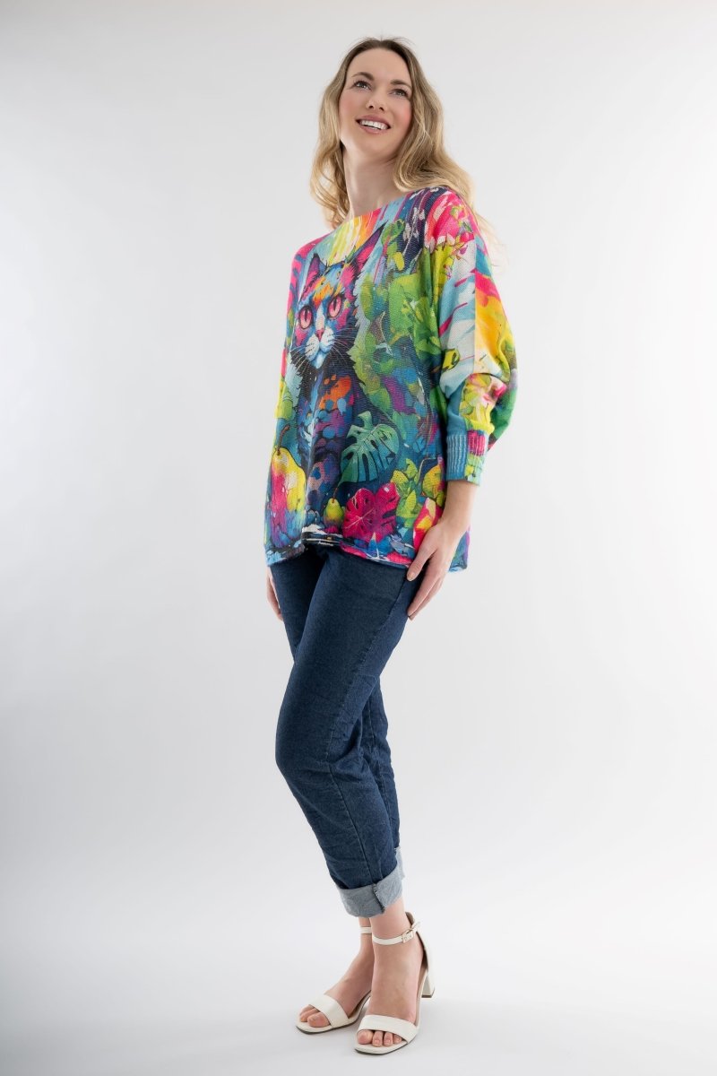 Euro Wool Blend Art Top Cat Sweater - Breathable Naturals | Glam & Fame Clothing