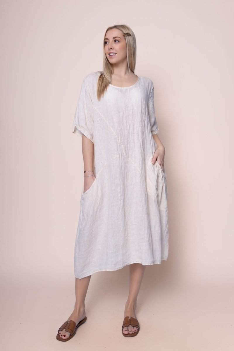 Linen Dress - OS10975-110 - Breathable Naturals | Glam & Fame Clothing