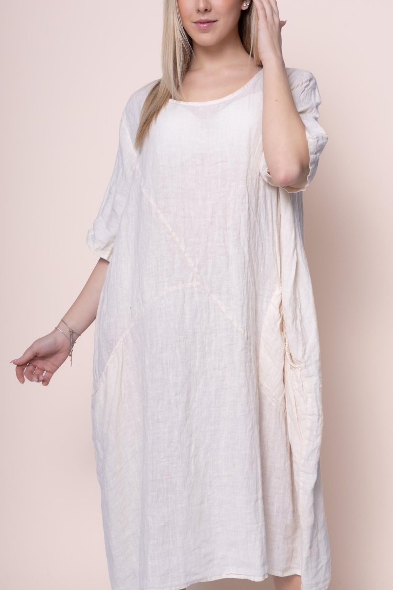 Linen Dress - OS10975-110 - Breathable Naturals | Glam & Fame Clothing