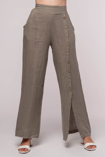 Premium French Linen Pant Buttons Detail - Breathable Naturals | Glam & Fame Clothing