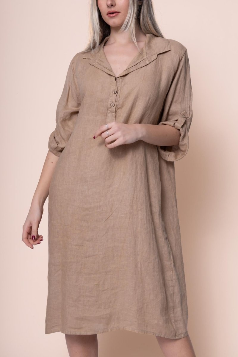 Linen Dress - OS18402-94 - Breathable Naturals | Glam & Fame Clothing