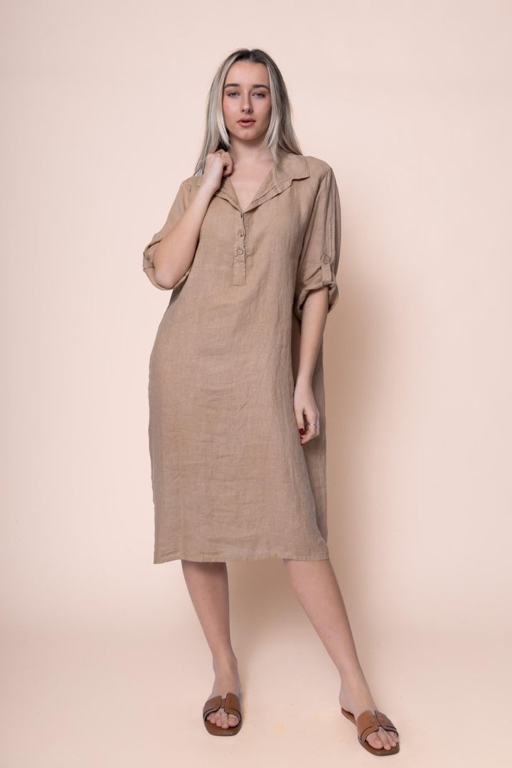Linen Dress - OS18402-94 - Breathable Naturals | Glam & Fame Clothing