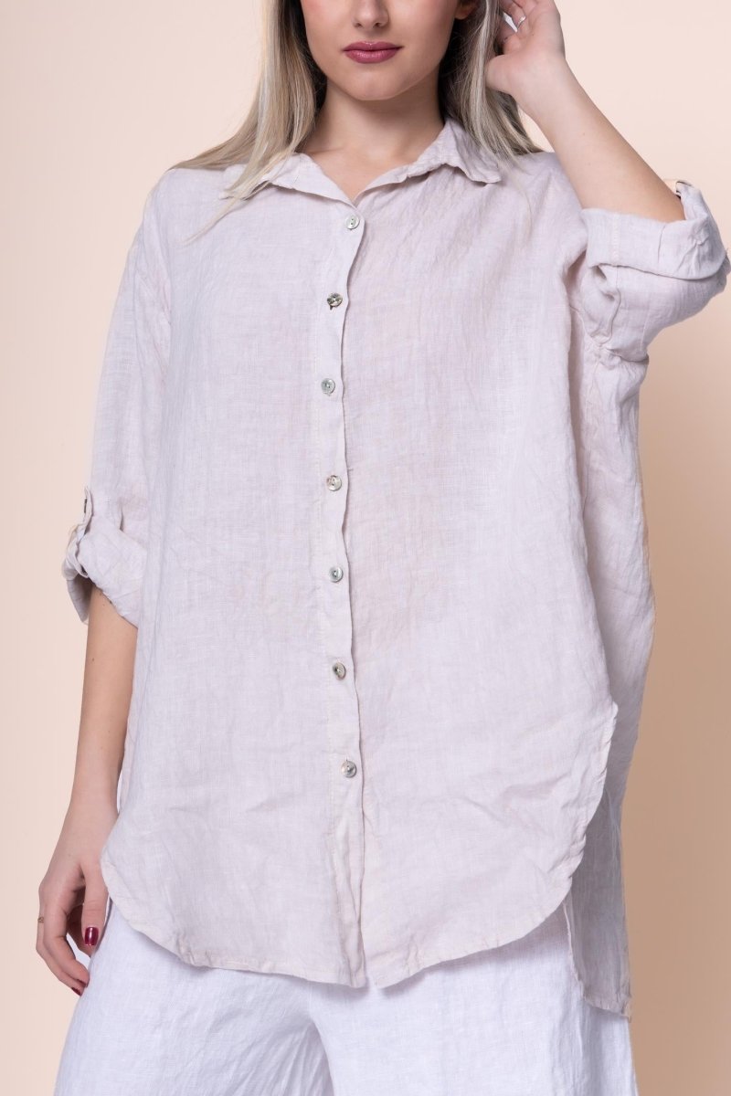 Linen Shirt - OS18899-110 - Breathable Naturals | Glam & Fame Clothing