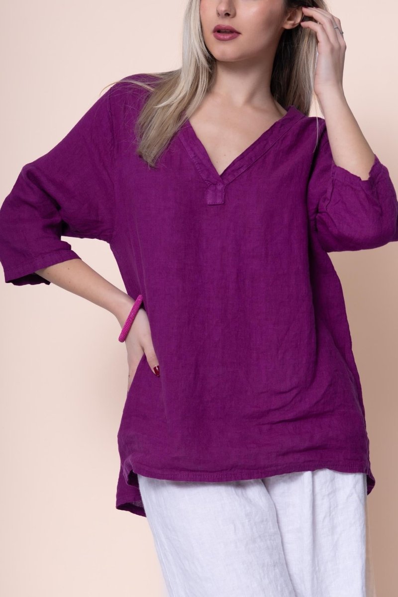 Linen Top - OS19078-3 - Breathable Naturals | Glam & Fame Clothing