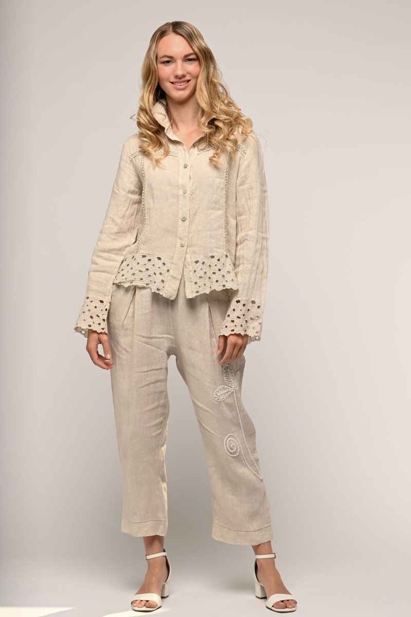 Premium French Linen Scallop Jacket - Breathable Naturals | Glam & Fame Clothing