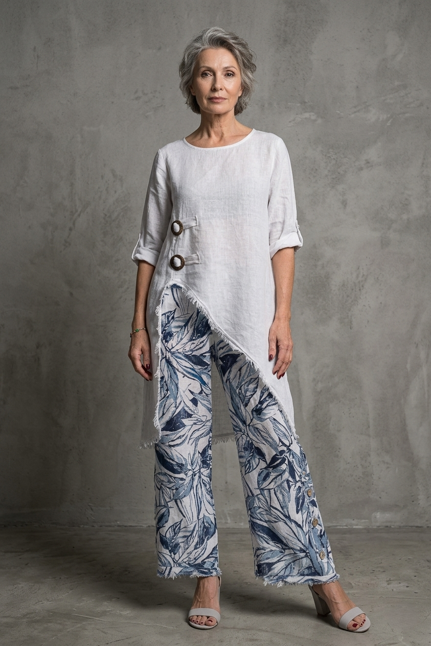 French Linen Asymmetric Tunic - Breathable Naturals | Glam & Fame Clothing