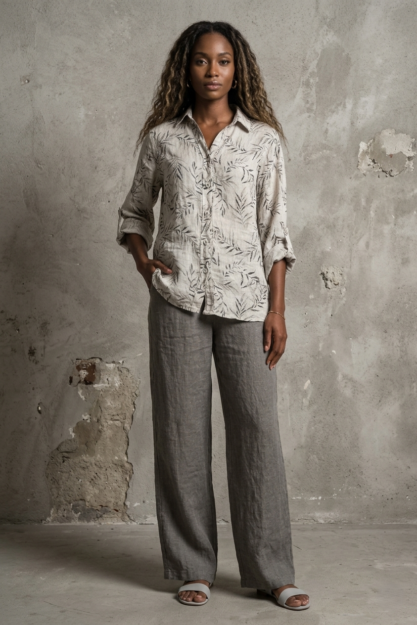 French Linen Shirt Print - Breathable Naturals | Glam & Fame Clothing