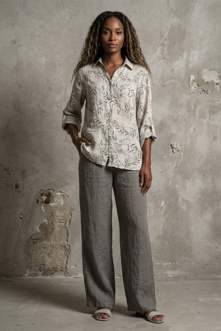 French Linen Shirt Print - Breathable Naturals | Glam & Fame Clothing