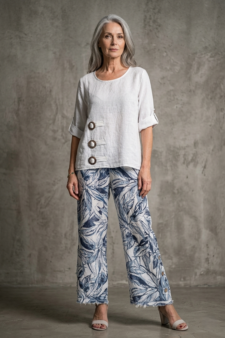 French Linen Blouse Buckle Accent - Breathable Naturals | Glam & Fame Clothing