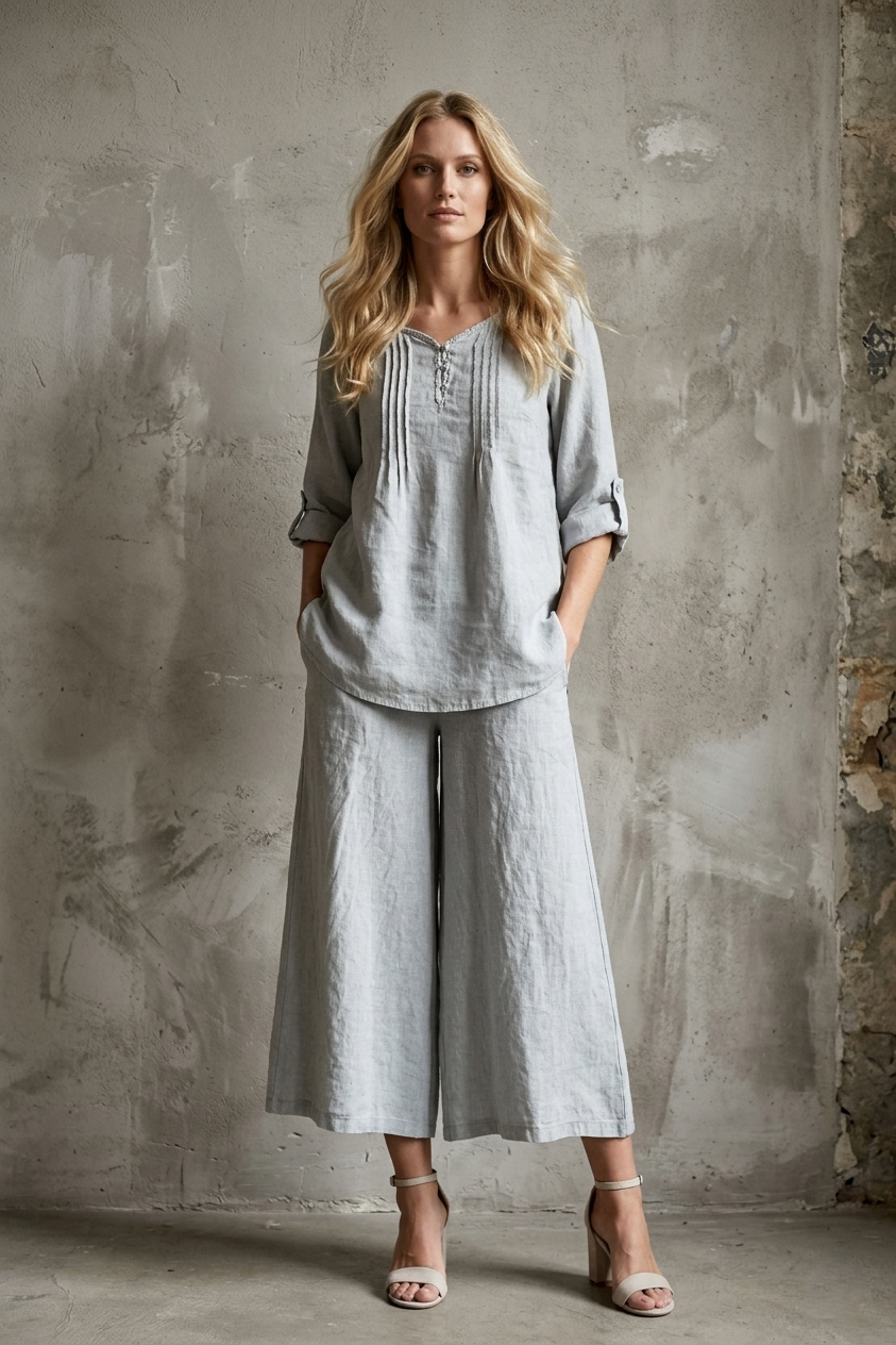 French Linen Blouse Pleat Accents - Breathable Naturals | Glam & Fame Clothing