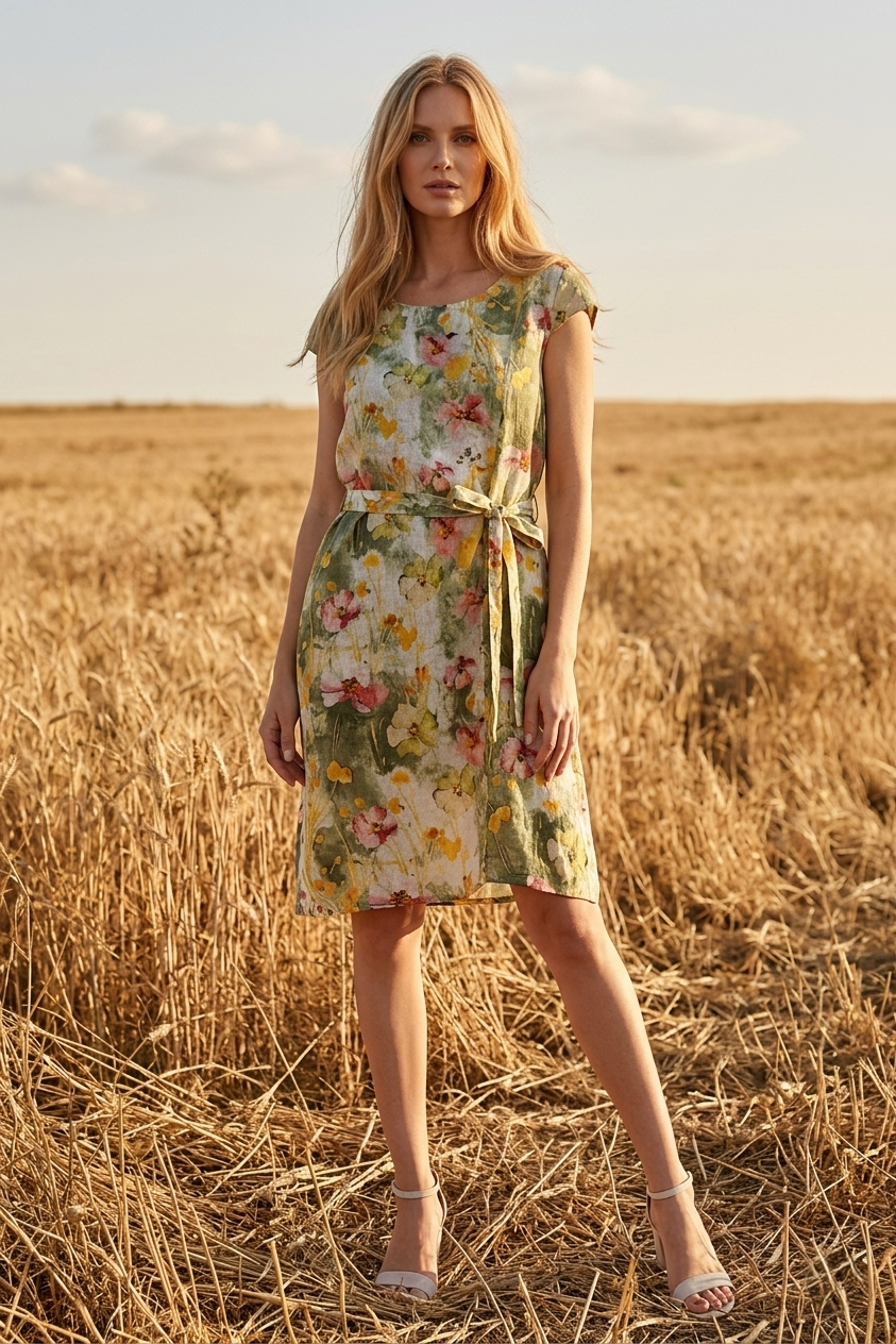 French Linen Dress Print - Breathable Naturals | Glam & Fame Clothing