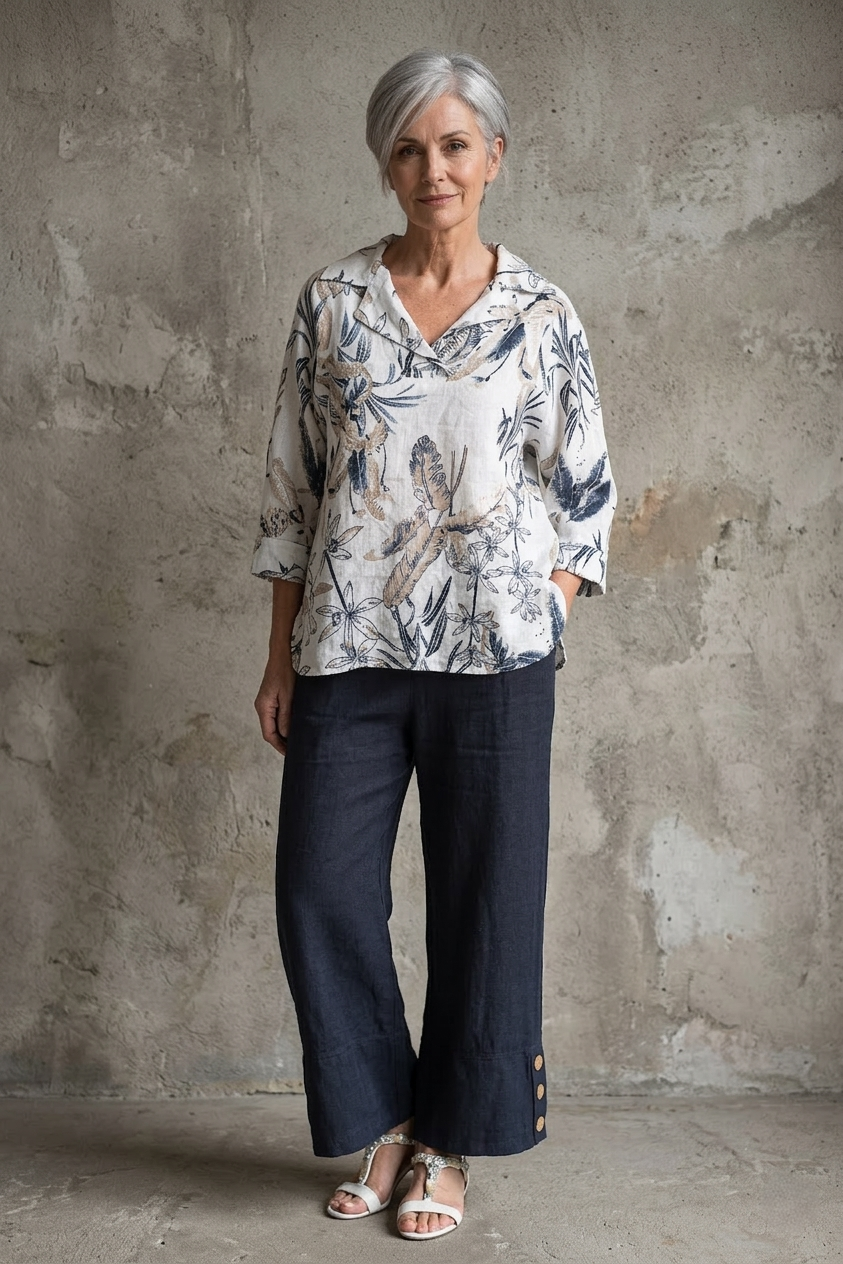 Premium French Linen Blouse Print - Breathable Naturals | Glam & Fame Clothing