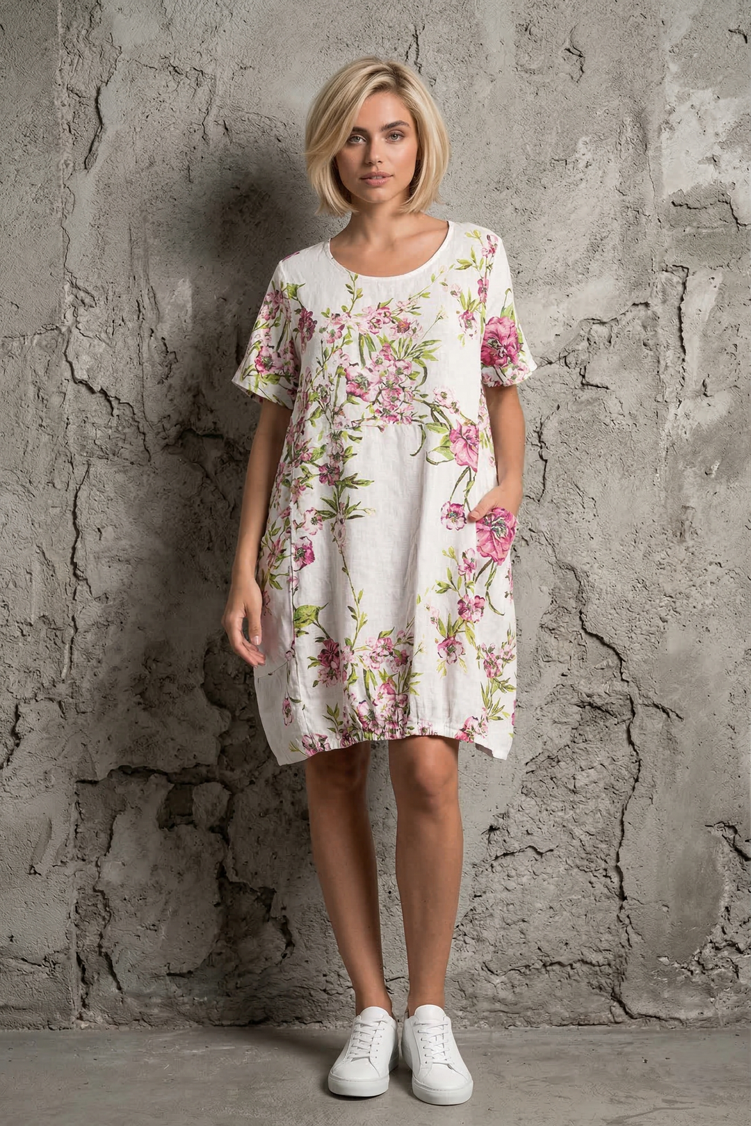 French Linen Short Sleeve Shift With Pockets - Breathable Naturals | Glam & Fame Clothing 