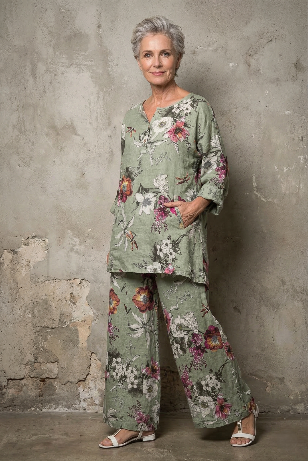 French Linen Tunic Blouse Print With Pockets - Breathable Naturals | Glam & Fame Clothing