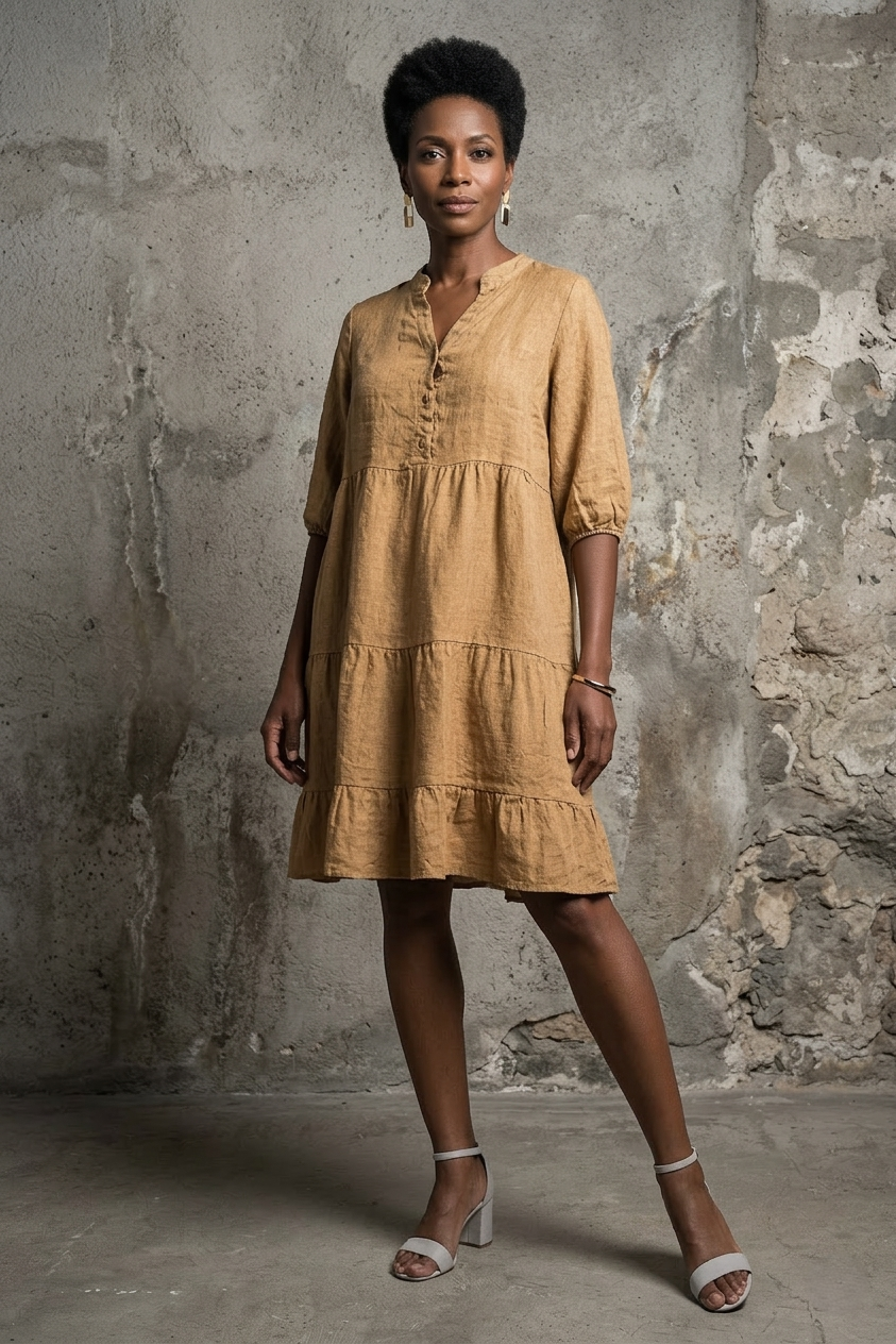French Linen Midi Dress - Breathable Naturals | Glam & Fame Clothing