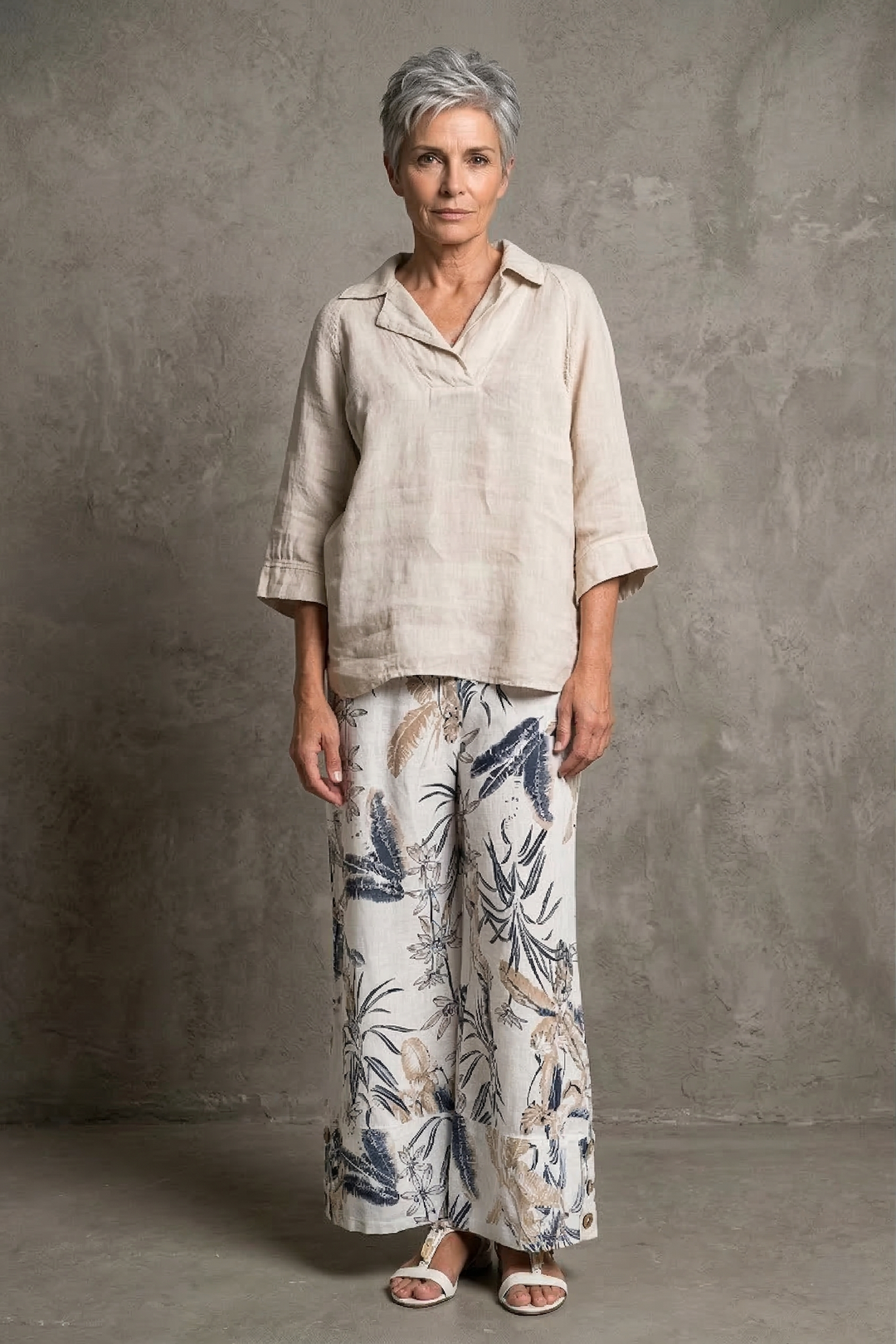 French Linen Wide Leg Button Pants Print - Breathable Naturals | Glam & Fame Clothing