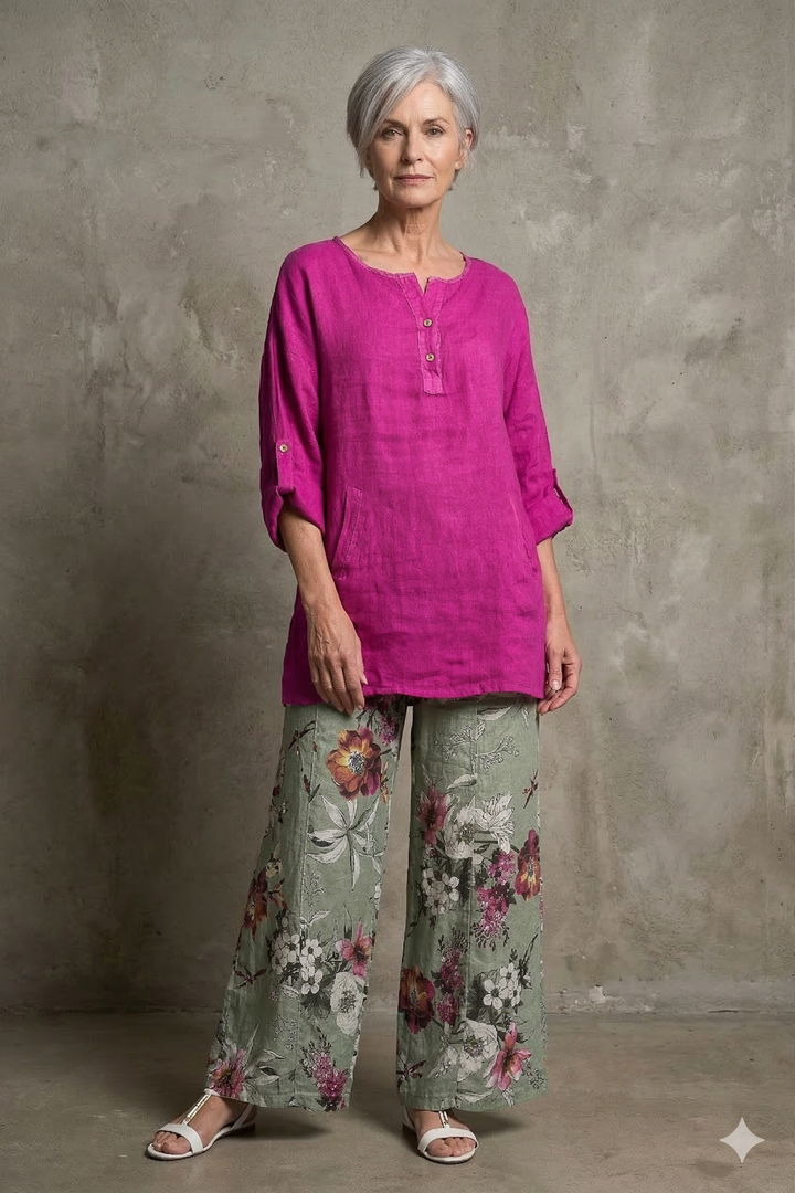 French Linen Tunic Blouse - Breathable Naturals | Glam & Fame Clothing