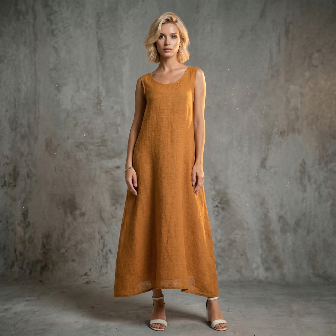 French Linen Maxi Tea Dress Slv/L - Breathable Naturals | Glam & Fame Clothing