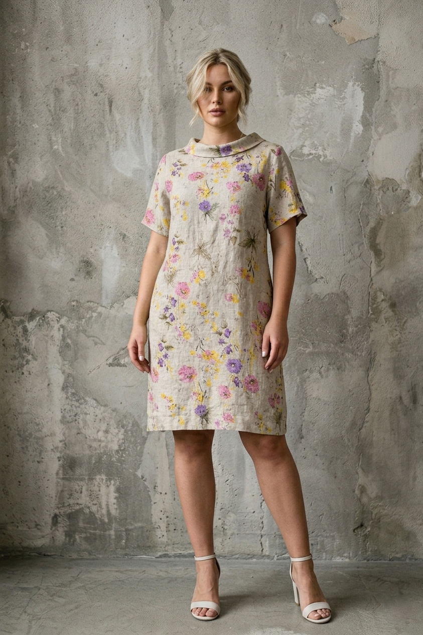 French Linen Midi Print Short Sleeves - Breathable Naturals | Glam & Fame Clothing