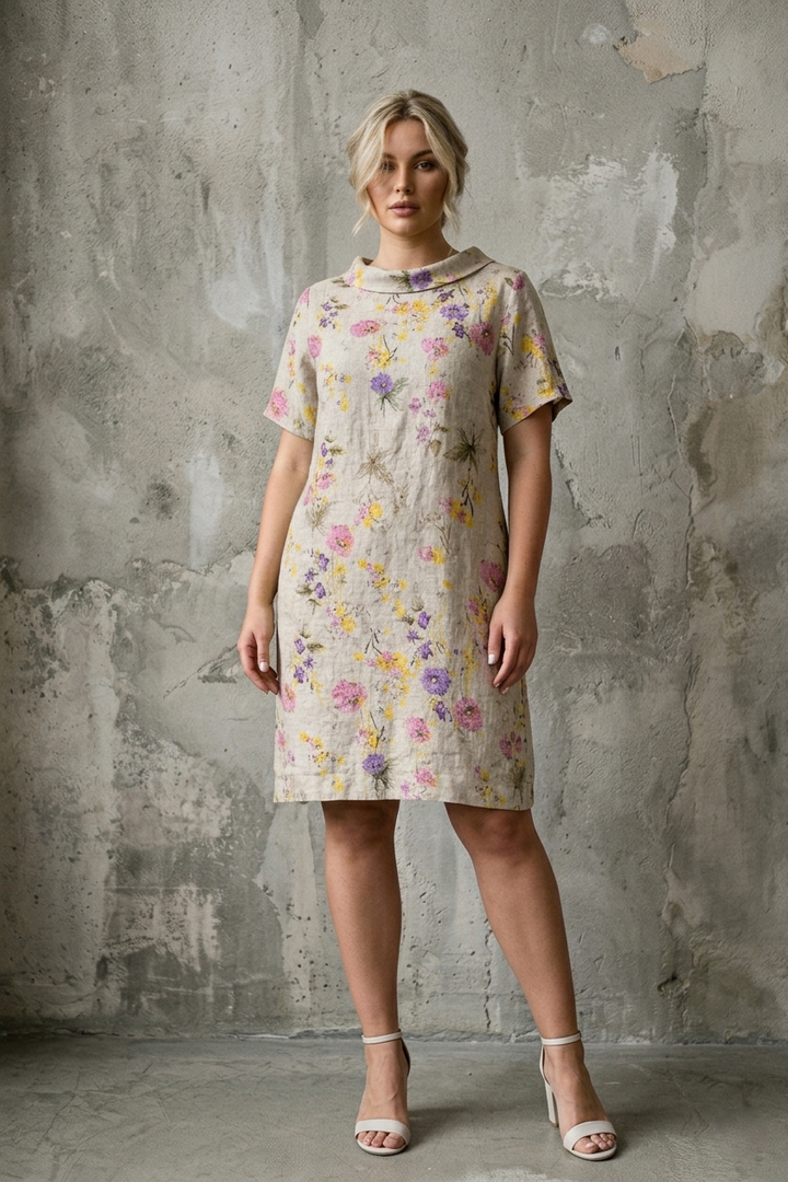 French Linen Midi Print Short Sleeves - Breathable Naturals | Glam & Fame Clothing