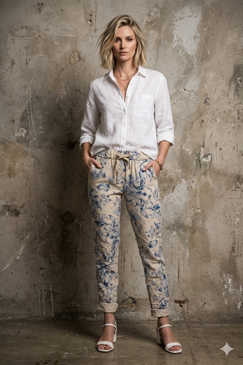 Euro Crinkle Travel Pant Print - Breathable Naturals | Glam & Fame Clothing