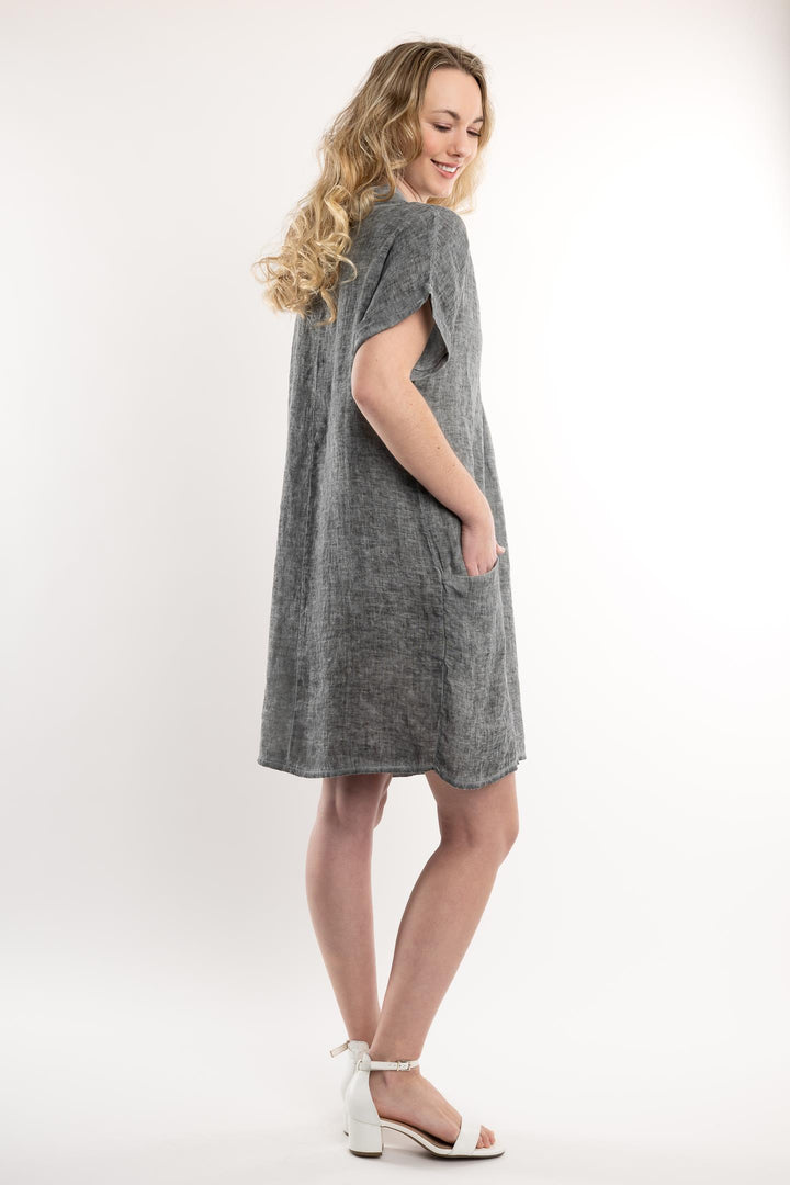French Linen Dress Vintage Wash Shawl Neck - Breathable Naturals | Glam & Fame Clothing