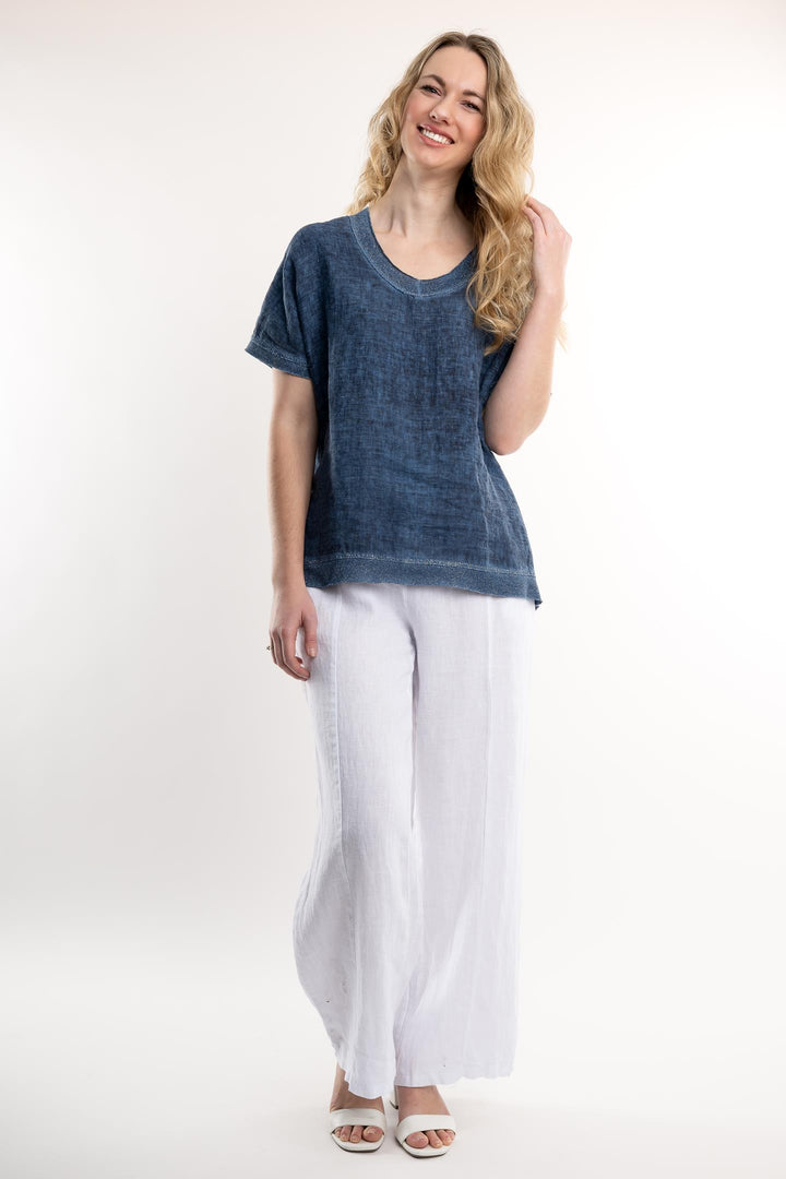 French Linen T-Shirt Lurex Accent - Breathable Naturals | Glam & Fame Clothing