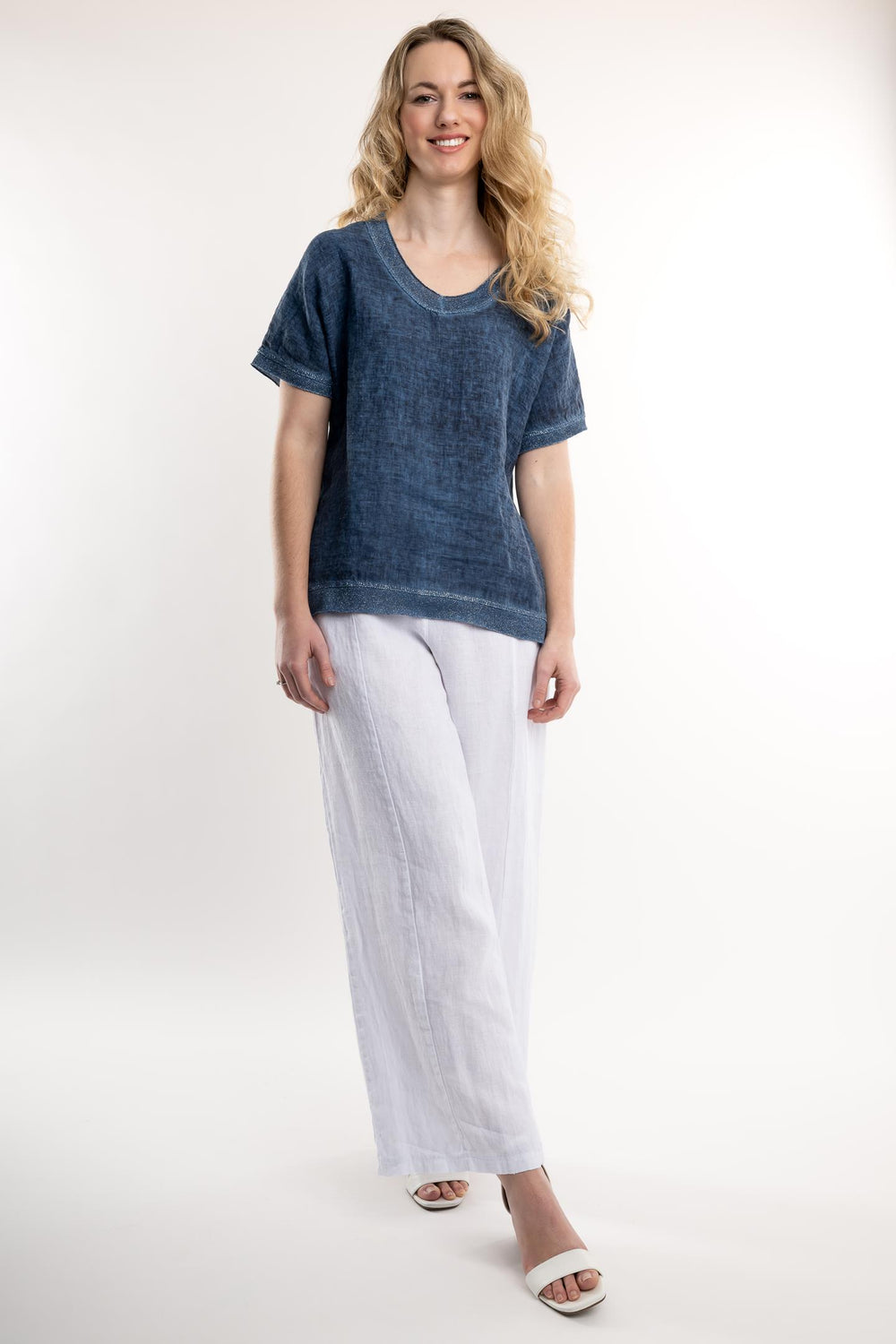 French Linen T-Shirt Lurex Accent - Breathable Naturals | Glam & Fame Clothing