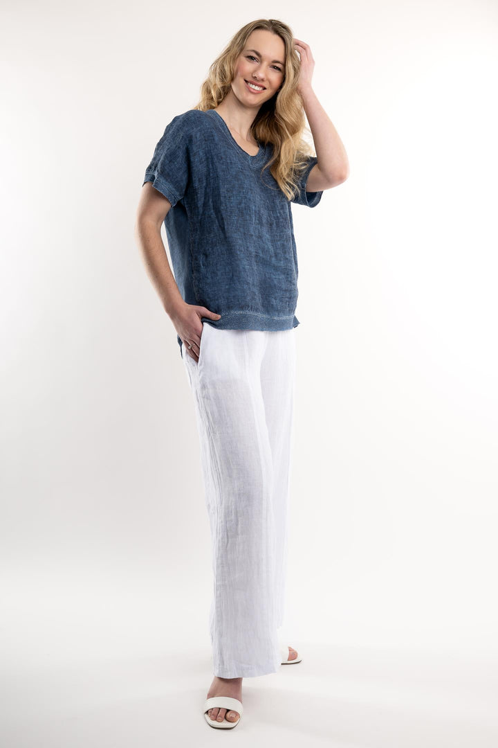 French Linen T-Shirt Lurex Accent - Breathable Naturals | Glam & Fame Clothing