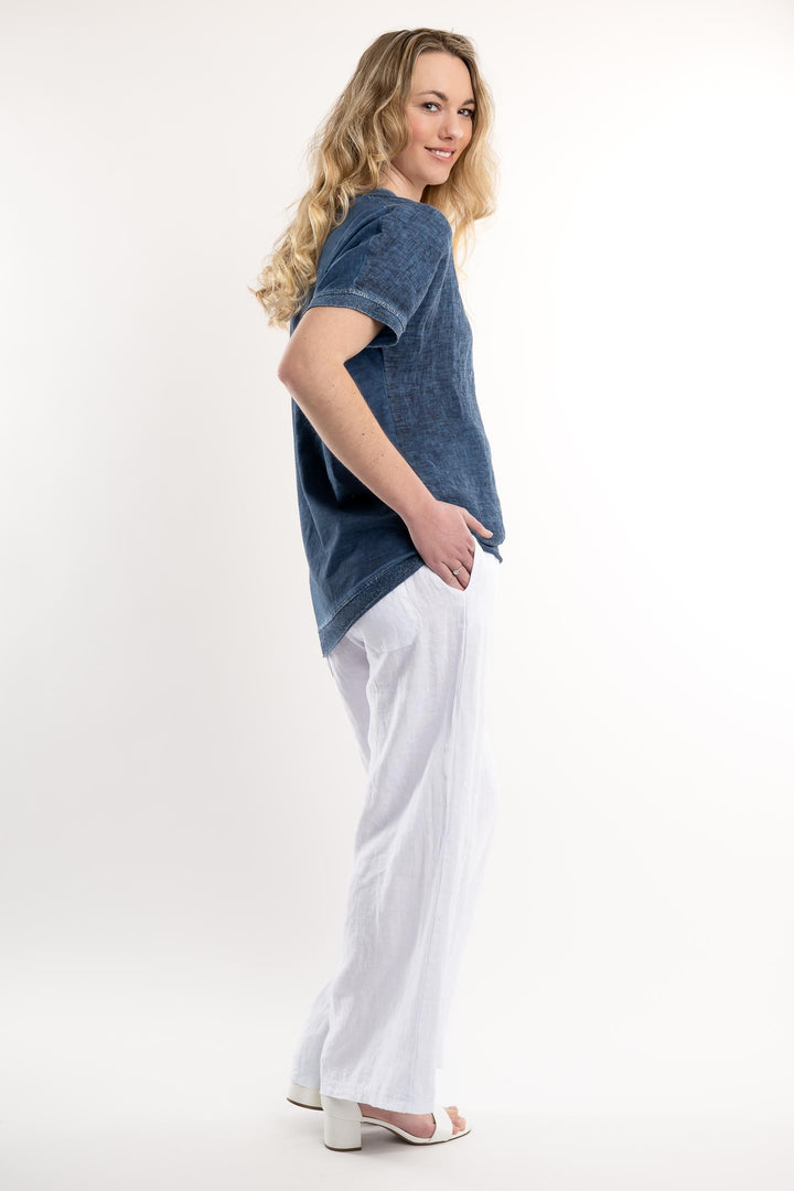 French Linen T-Shirt Lurex Accent - Breathable Naturals | Glam & Fame Clothing