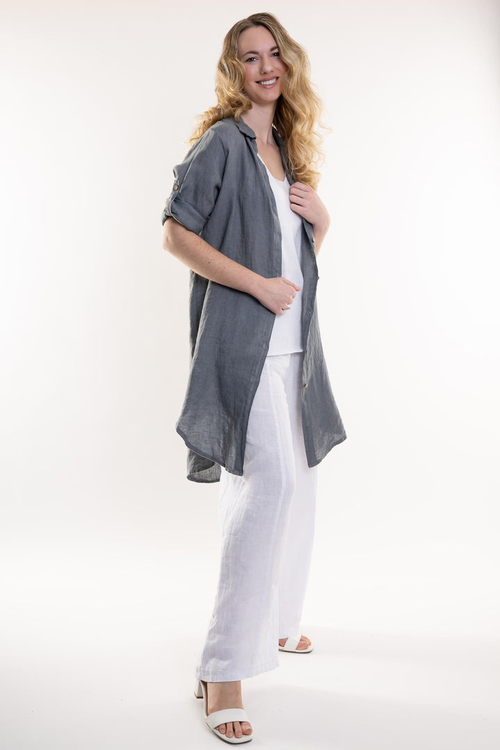 French Linen Long Linen Shirt - Breathable Naturals | Glam & Fame Clothing