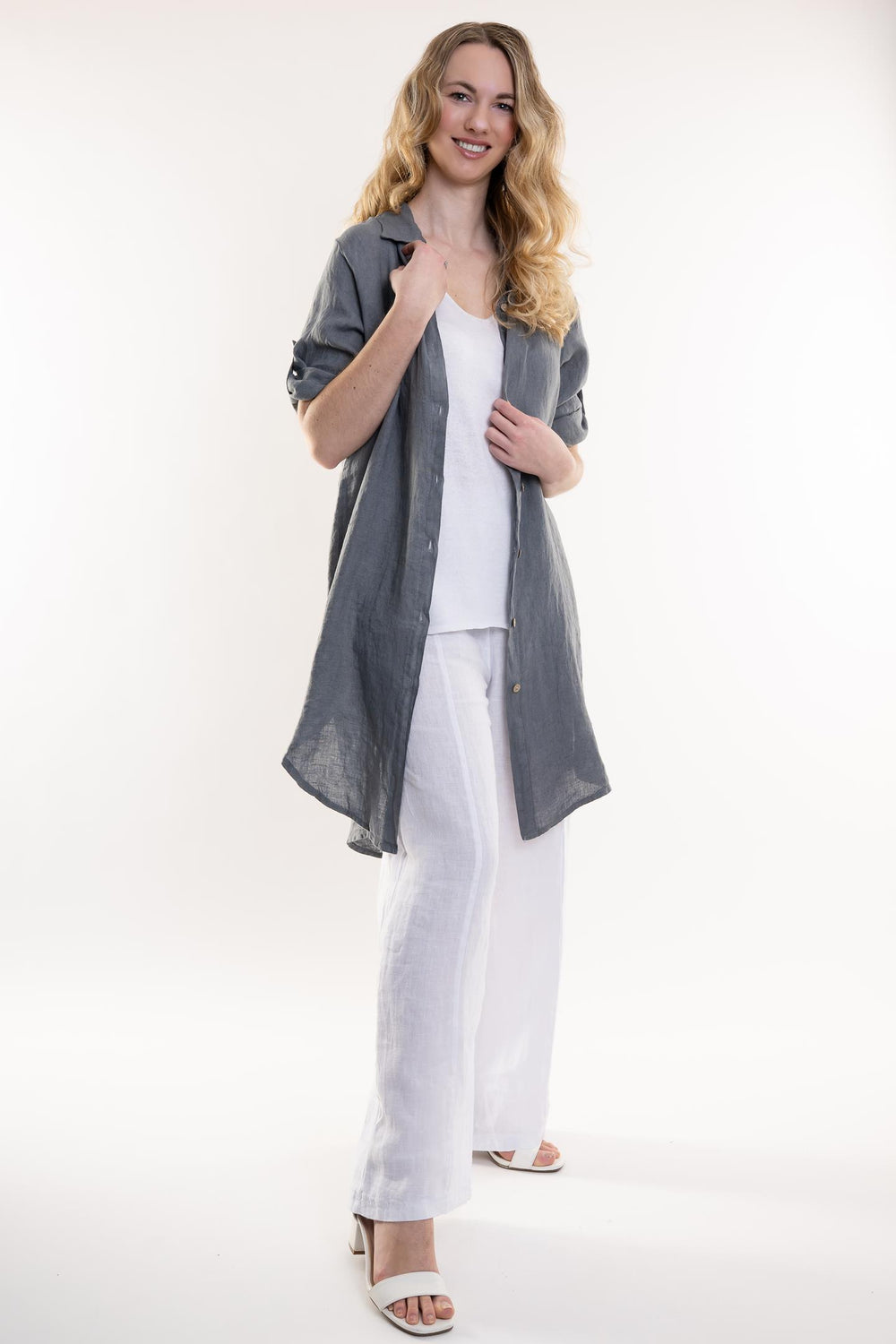 French Linen Long Linen Shirt - Breathable Naturals | Glam & Fame Clothing