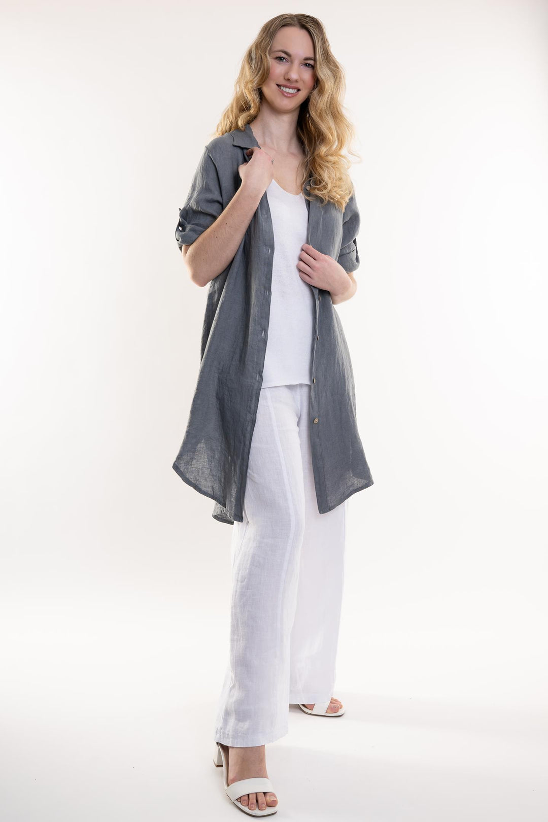 French Linen Long Linen Shirt - Breathable Naturals | Glam & Fame Clothing