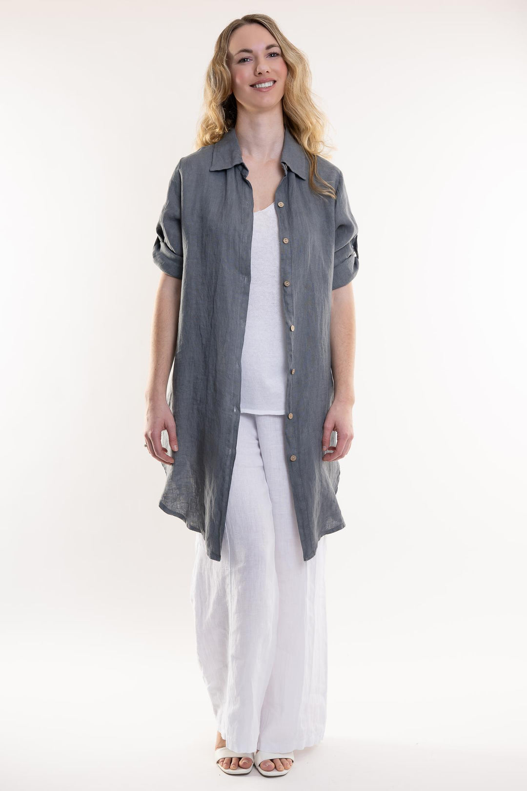French Linen Long Linen Shirt - Breathable Naturals | Glam & Fame Clothing