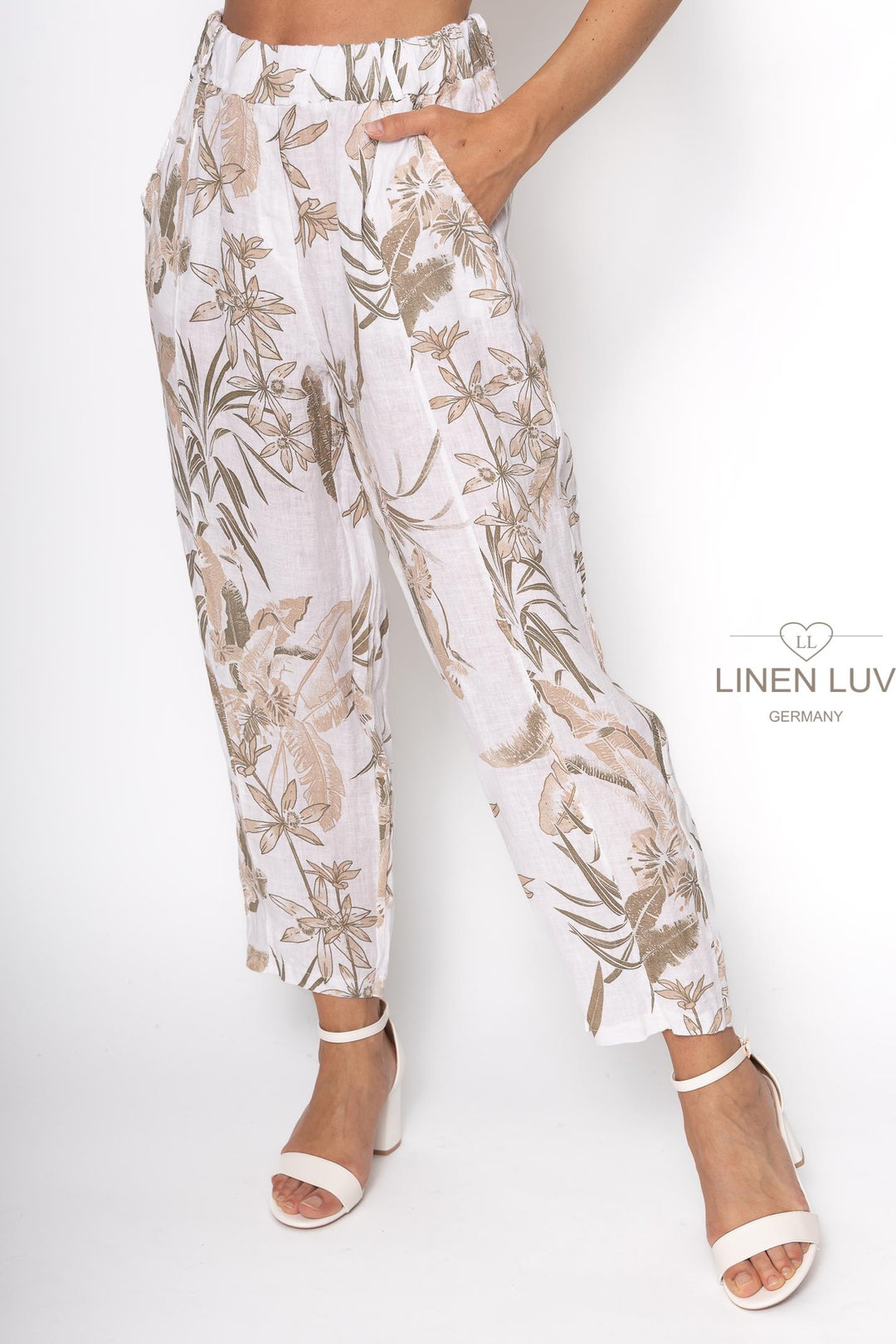 French Linen Print Trouser Premium Woven - Breathable Naturals | Glam & Fame Clothing