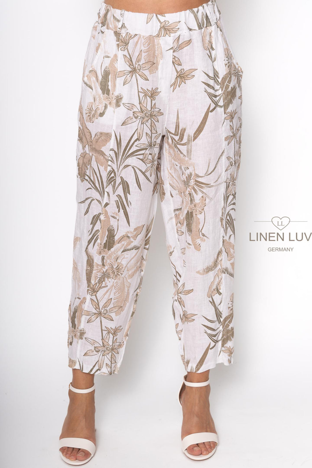 French Linen Print Trouser Premium Woven - Breathable Naturals | Glam & Fame Clothing