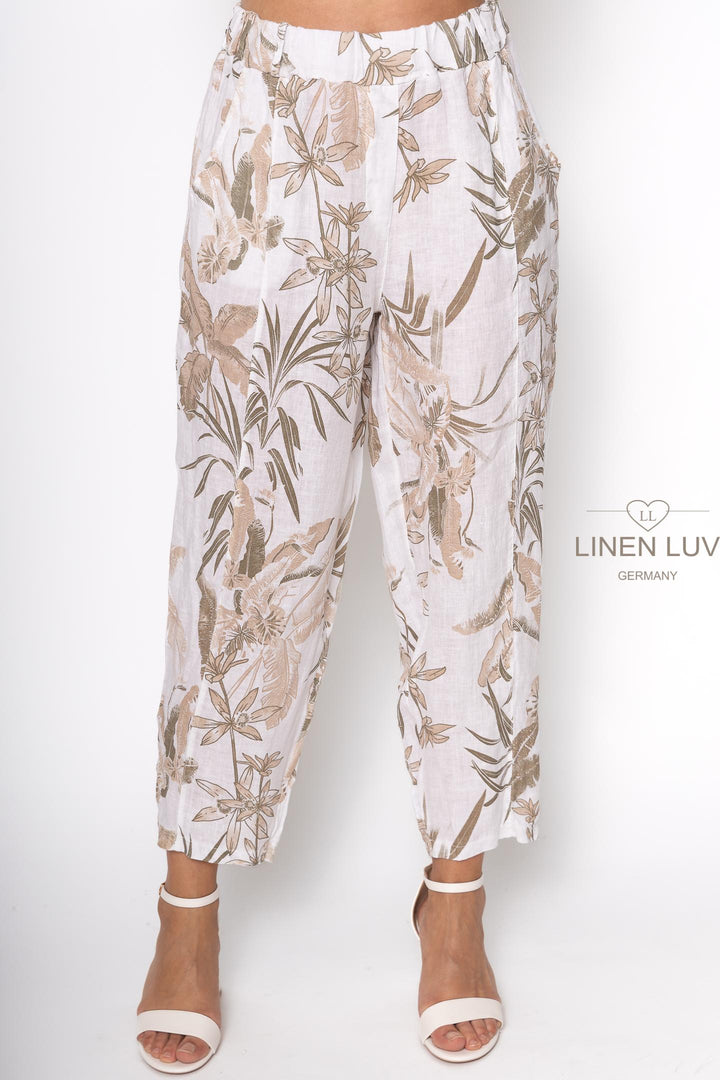 French Linen Print Trouser Premium Woven - Breathable Naturals | Glam & Fame Clothing