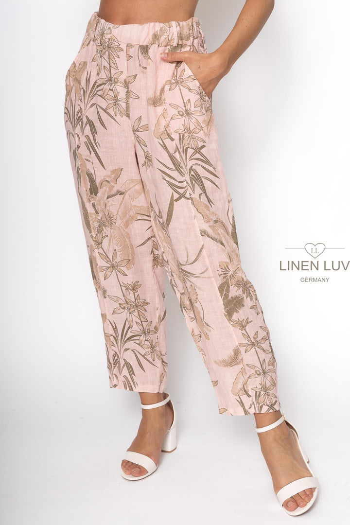 French Linen Print Trouser Premium Woven