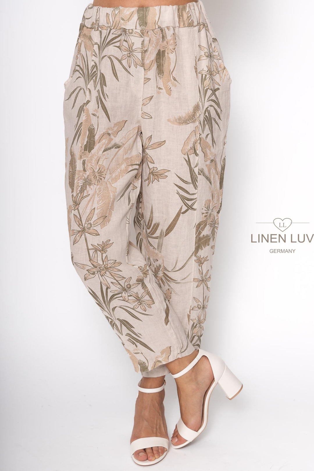 French Linen Print Trouser Premium Woven - Breathable Naturals | Glam & Fame Clothing
