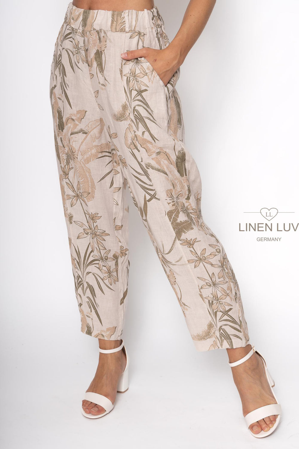 French Linen Print Trouser Premium Woven - Breathable Naturals | Glam & Fame Clothing